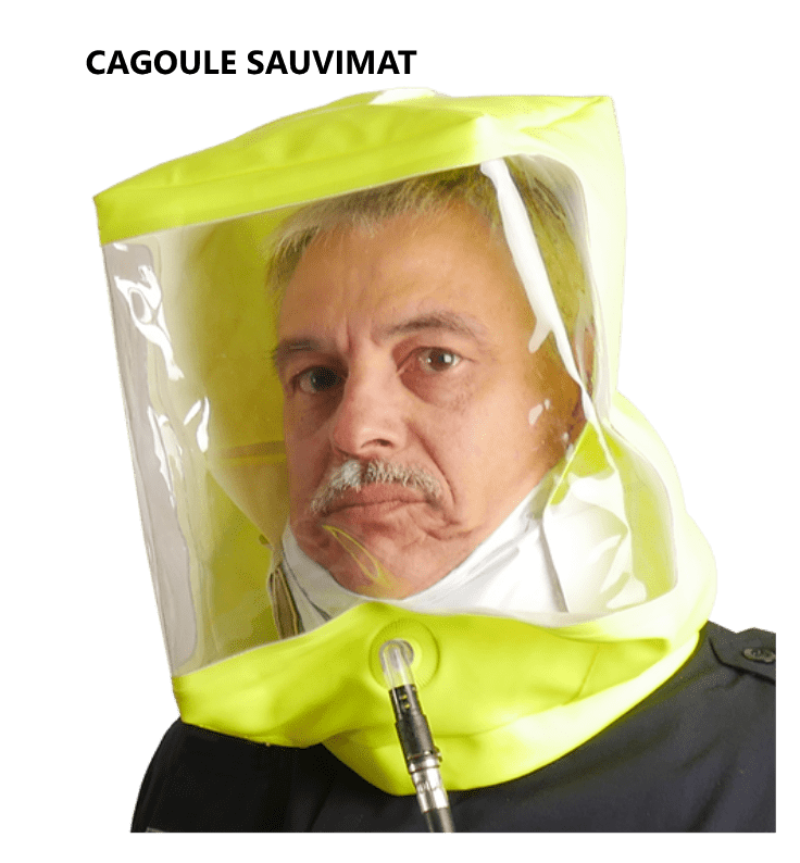 La CAGOULE SAUVIMAT est une cagoule de sauvetage pour secourir un individu en milieu enfumé ou contaminé