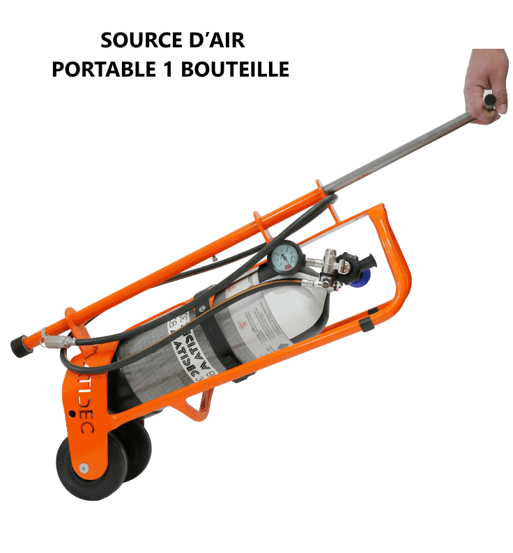 SOURCE D'AIR PORTABLE 1 BOUTEILLE, est une source d'air respirable portable bouteille 6 à 9 L tout-terrain